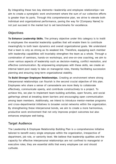 Free Leadership & Employee Relationship Building Plan HR Template to Edit Online