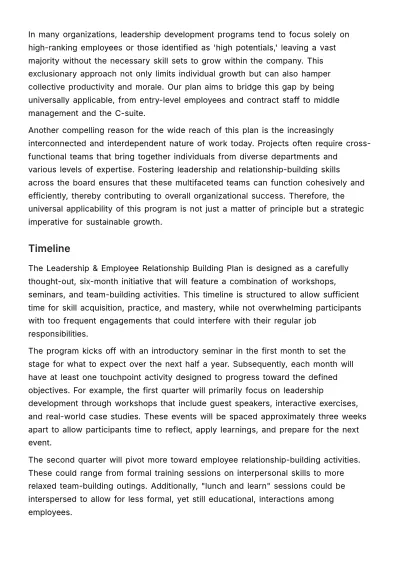 Free Leadership & Employee Relationship Building Plan HR Template to Edit Online