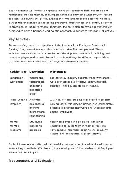 Free Leadership & Employee Relationship Building Plan HR Template to Edit Online