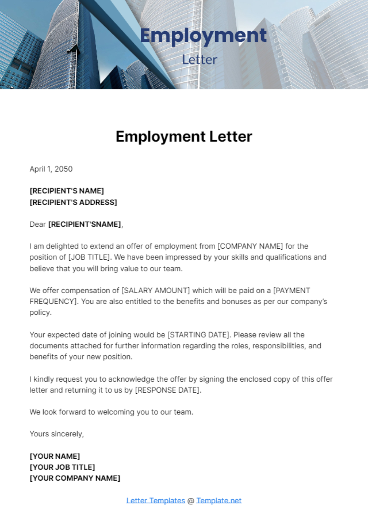 Free Employment Letter Template
