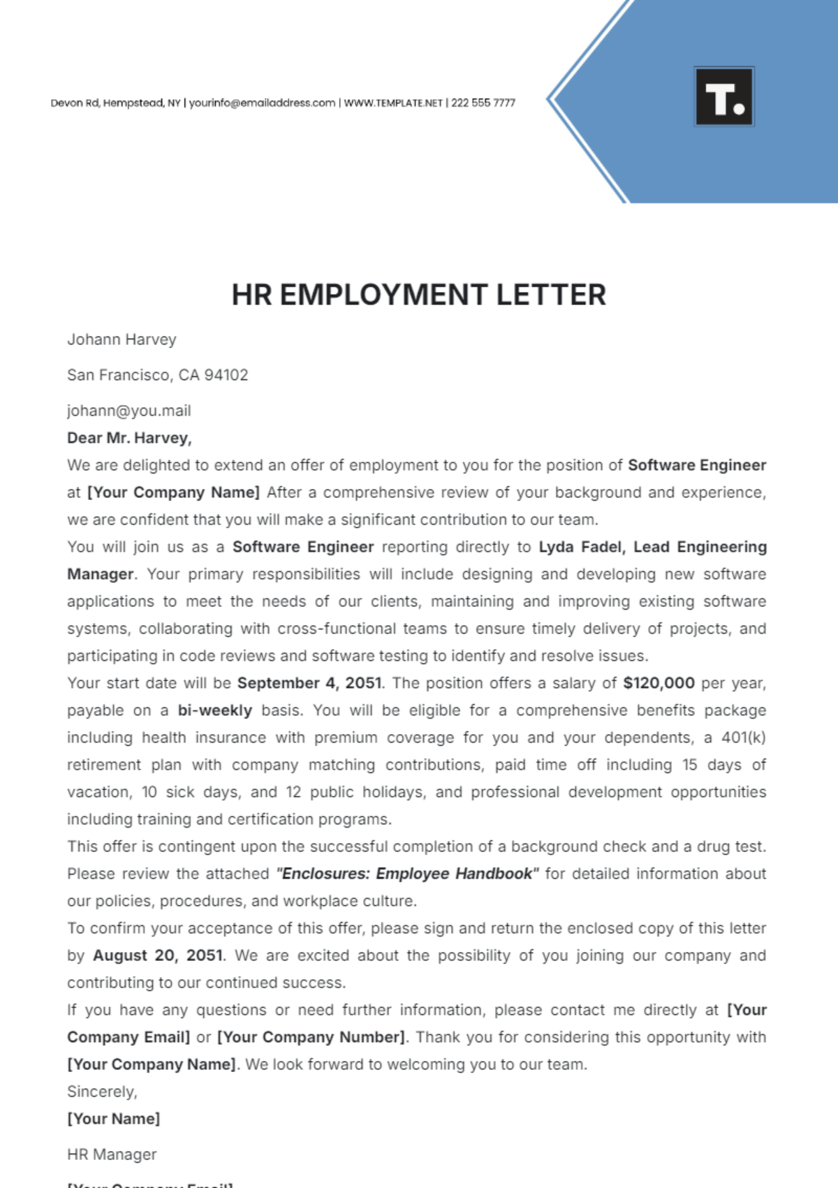 Free HR Employment Letter Template to Edit Online