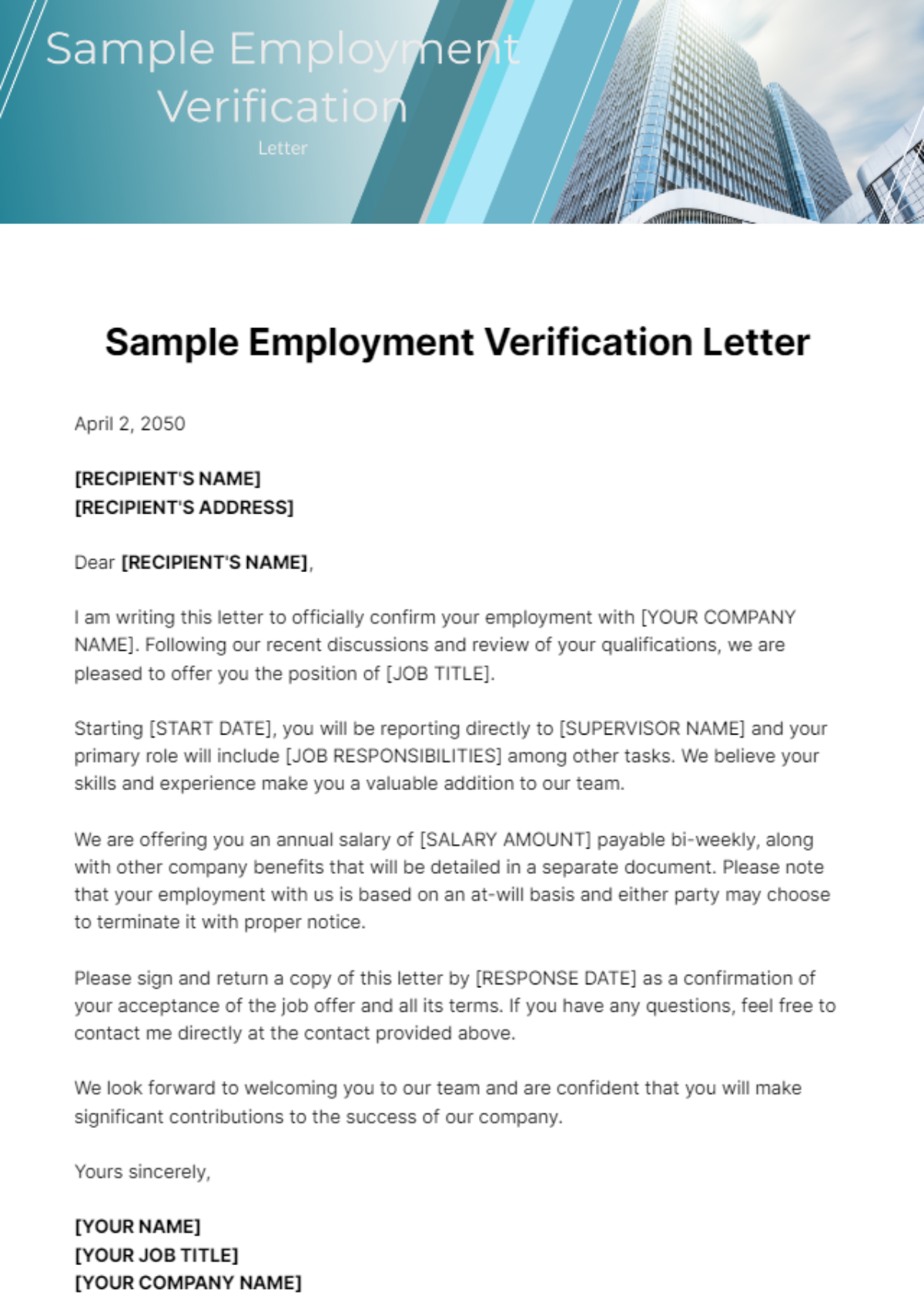 Sample Employment Verification Letter Template