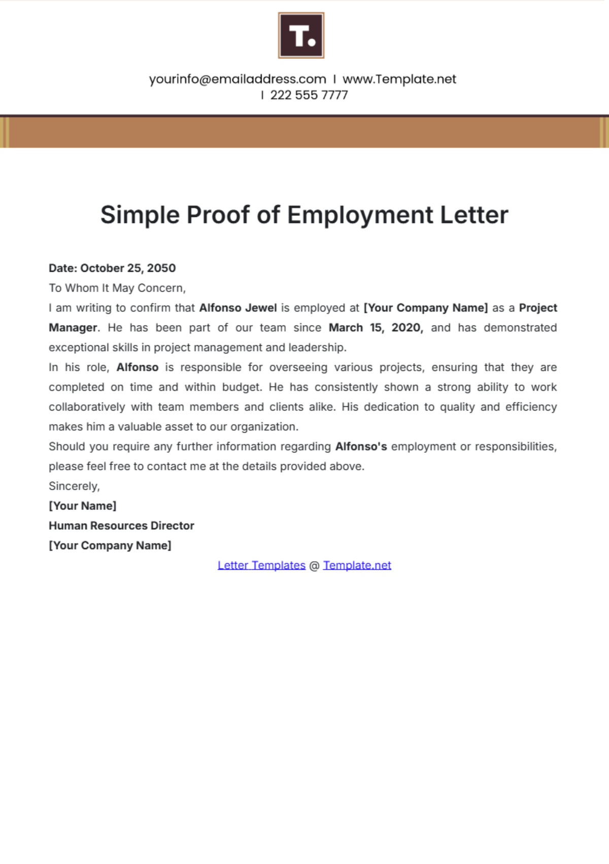 Free Job Duties Letter Template to Edit Online