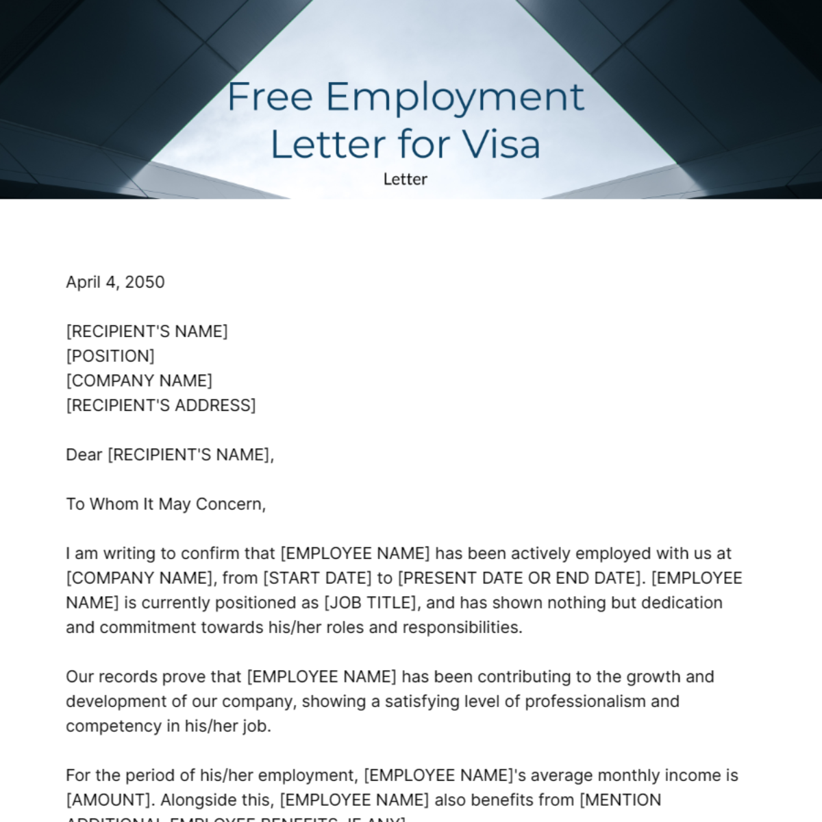 Employment Letter for Visa Template
