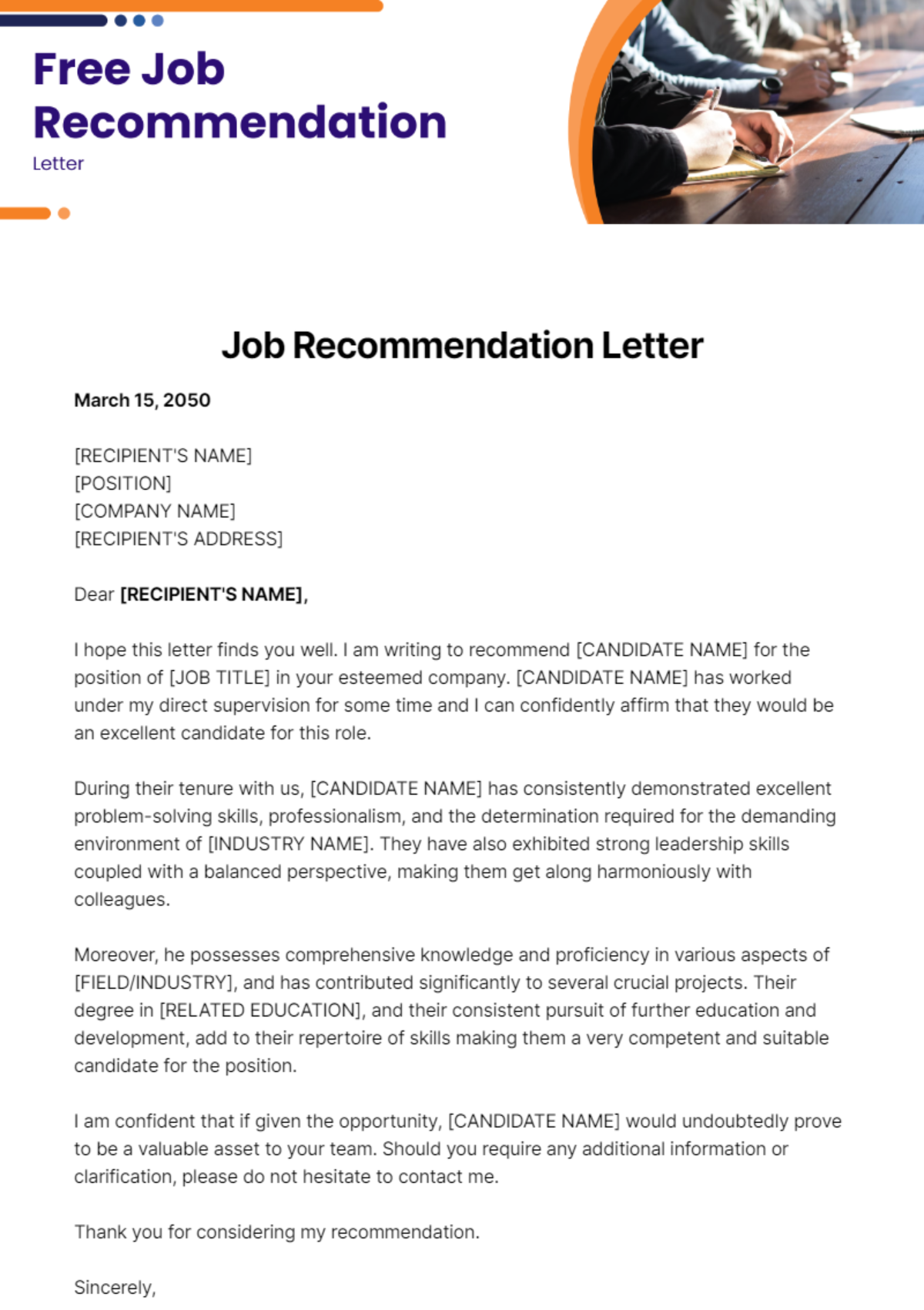 Job Recommendation Letter Template