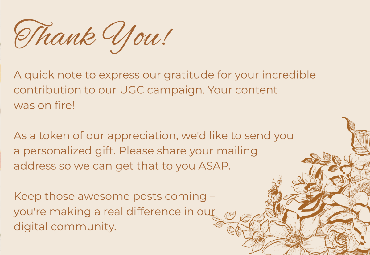 Digital Marketing Agency UGC Campaign Participant Thank-You Notes