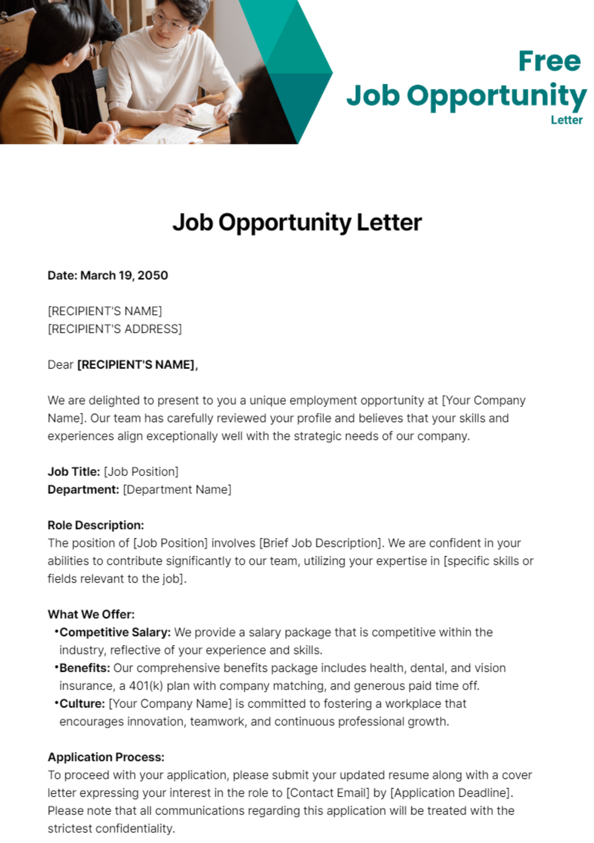 Job Opportunity Letter Template