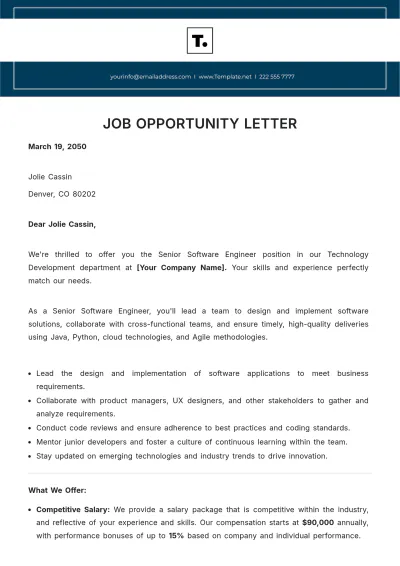 Free Job Opportunity Letter Template to Edit Online
