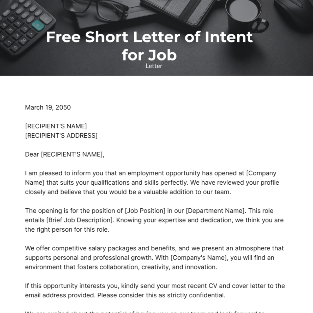 Short Letter of Intent for Job Template