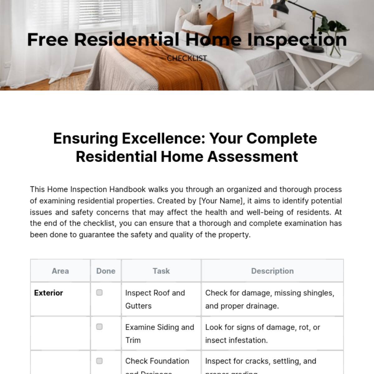 Free Residential Home Inspection Checklist Template 