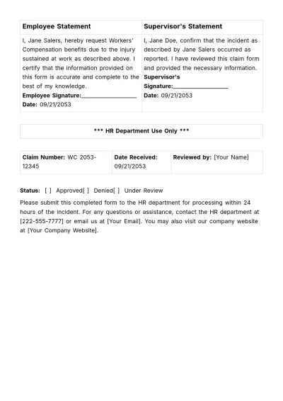 Free Workers' Compensation Claim HR Template to Edit Online