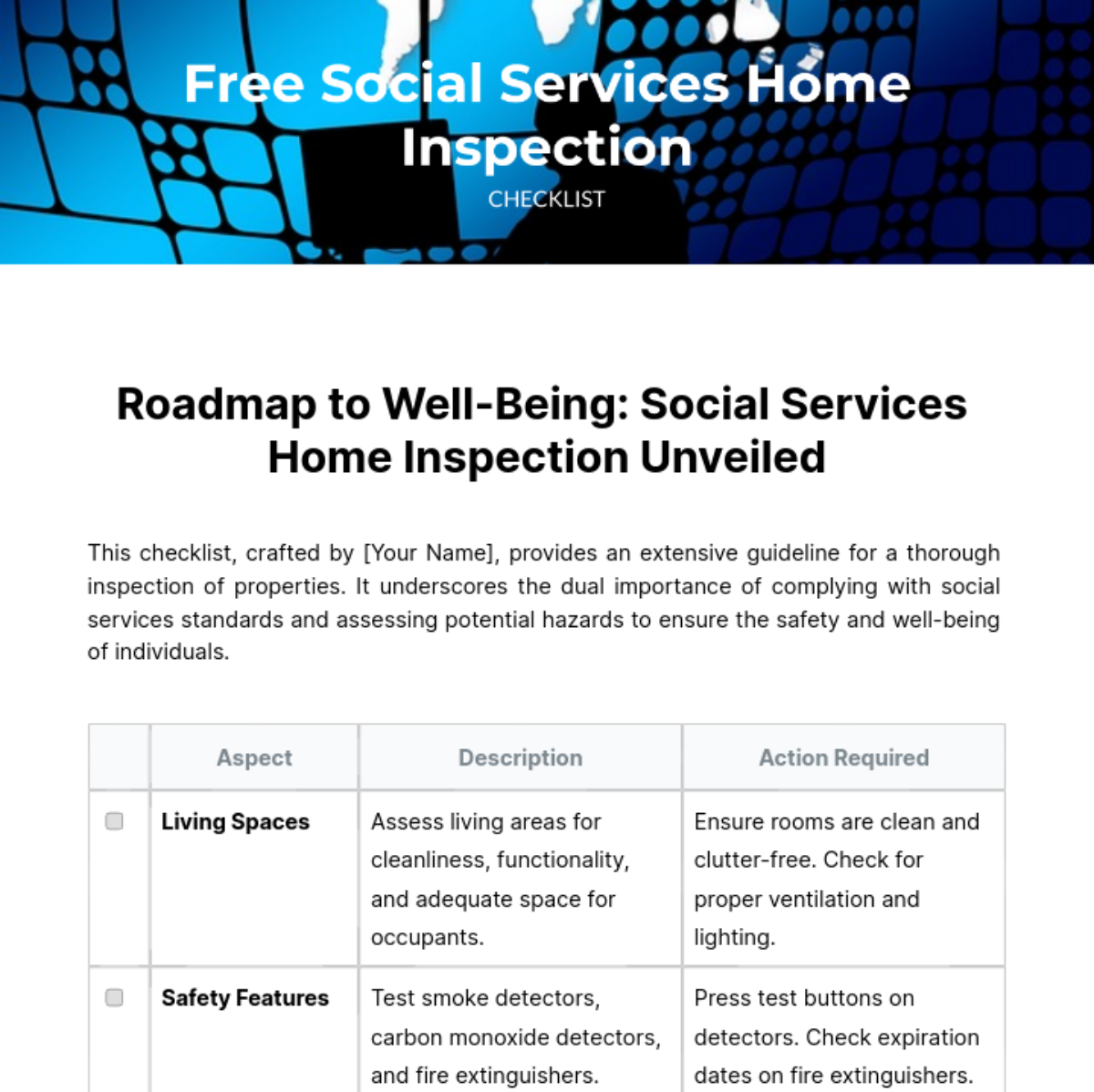 Social Services Home Inspection Checklist Template