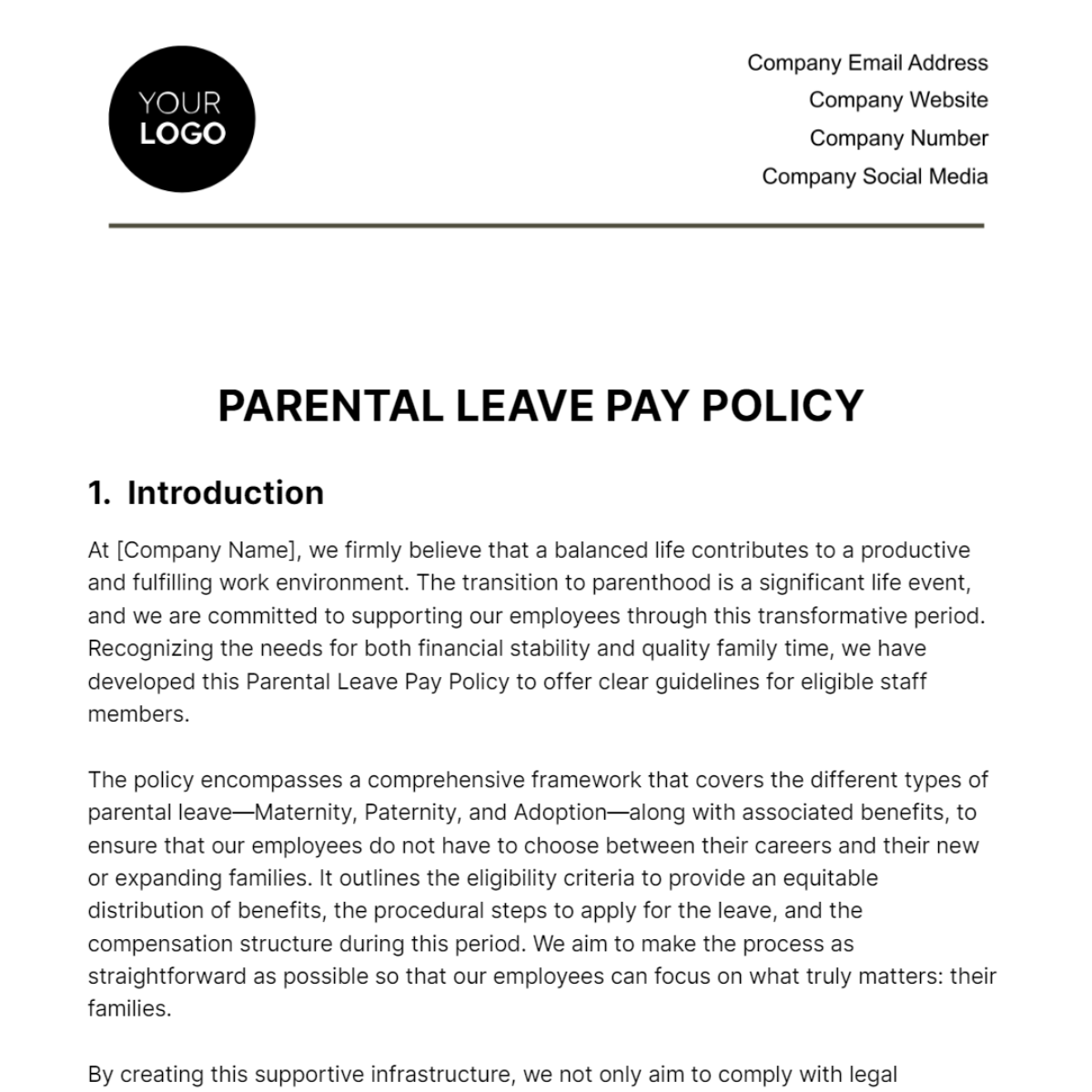 Free Parental Leave Pay Policy HR Template