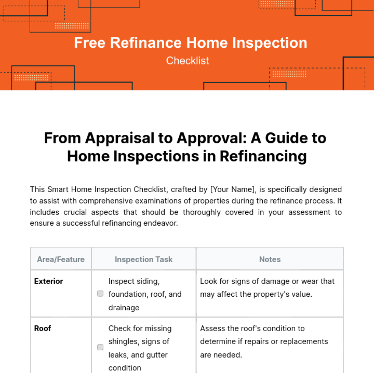 Refinance Home Inspection Checklist Template - Edit Online & Download