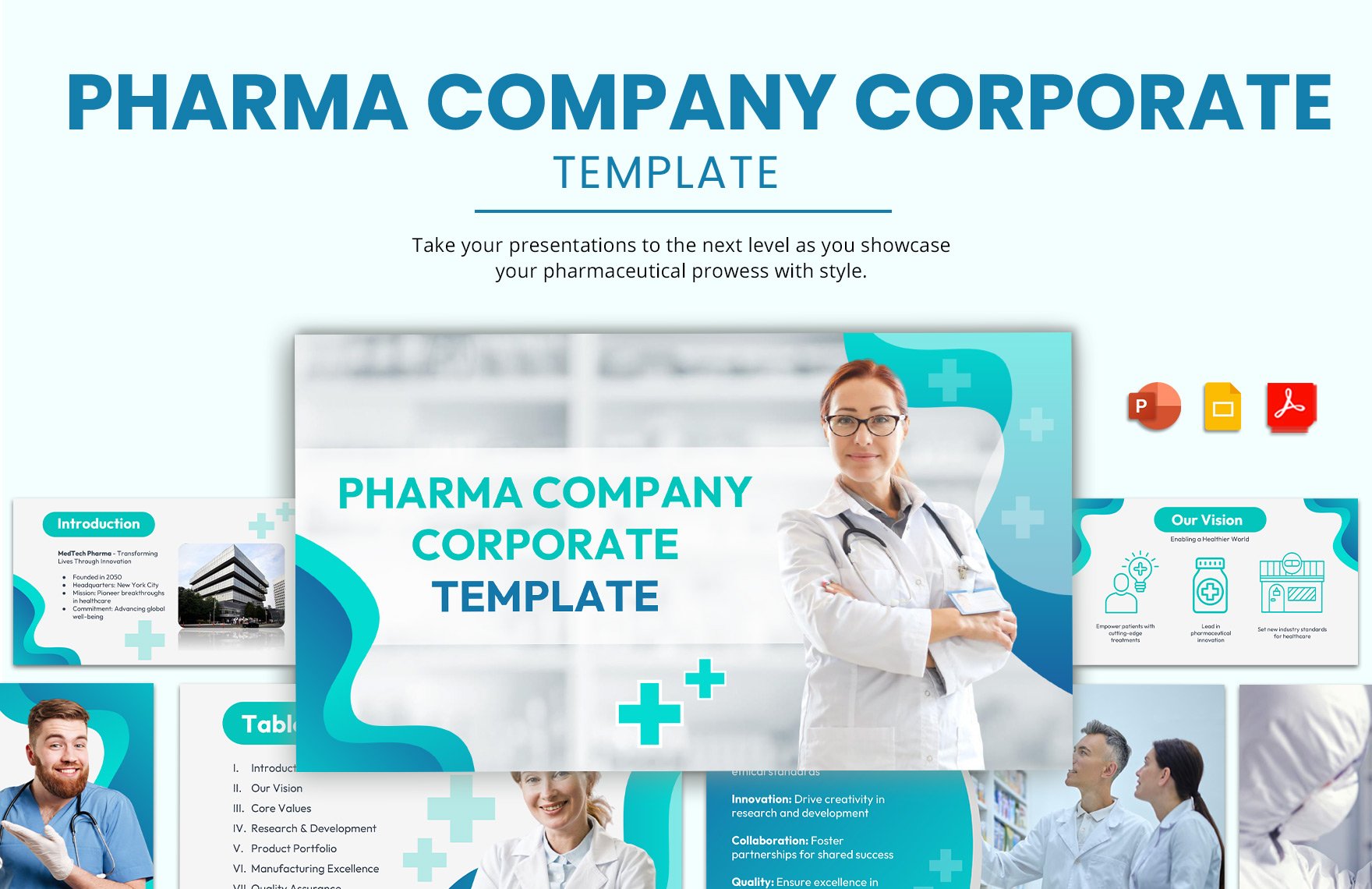 Free Pharma Company Corporate Template in PDF, PowerPoint, Google Slides