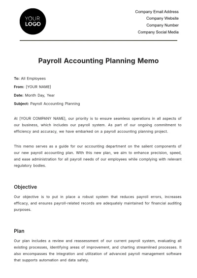 Free Payroll Accounting Planning Memo Template to Edit Online