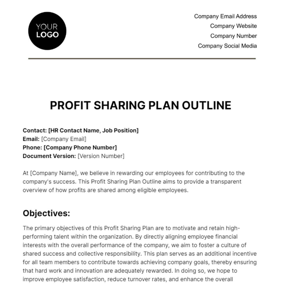 Free Profit-Sharing Plan Outline HR Template