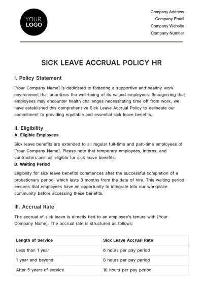 Free Sick Leave Accrual Policy HR Template to Edit Online