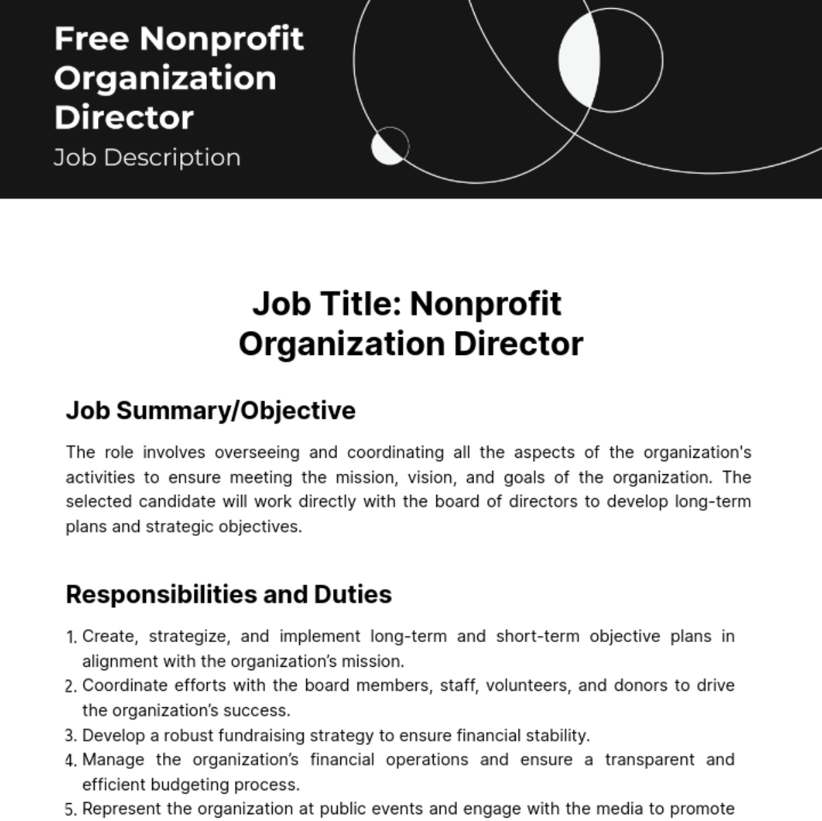 Nonprofit Organization Director Job Description Template - Edit Online & Download