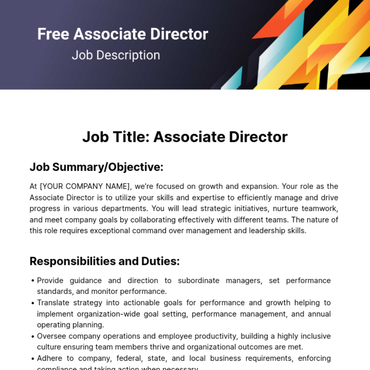 Associate Director Job Description Template