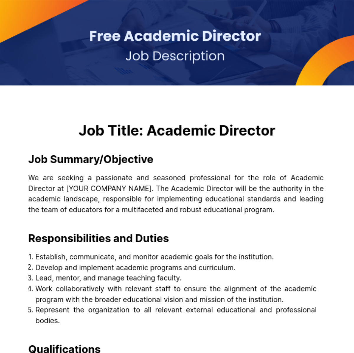 Academic Director Job Description Template