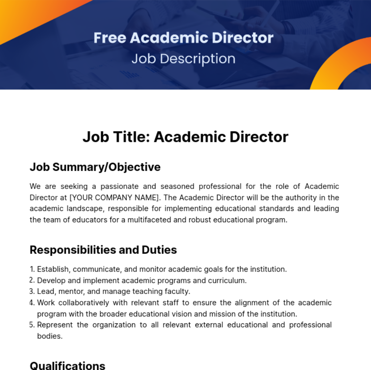 Academic Director Job Description Template - Edit Online & Download