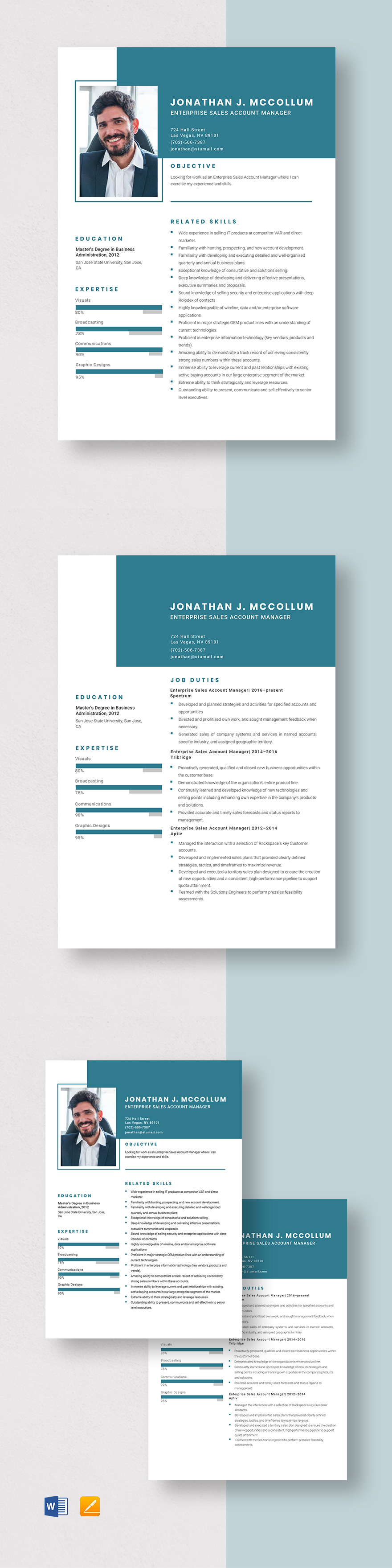 Sales Manager Resume Template - Illustrator, InDesign, Word, Apple ...