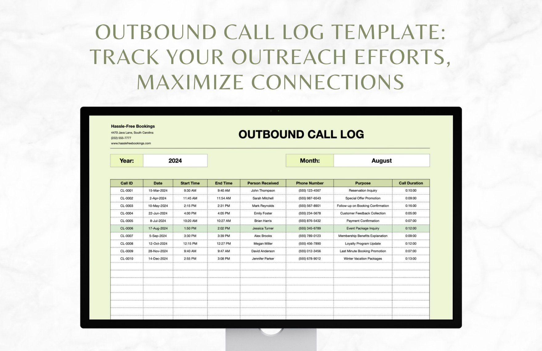 Outbound Call Log Template
