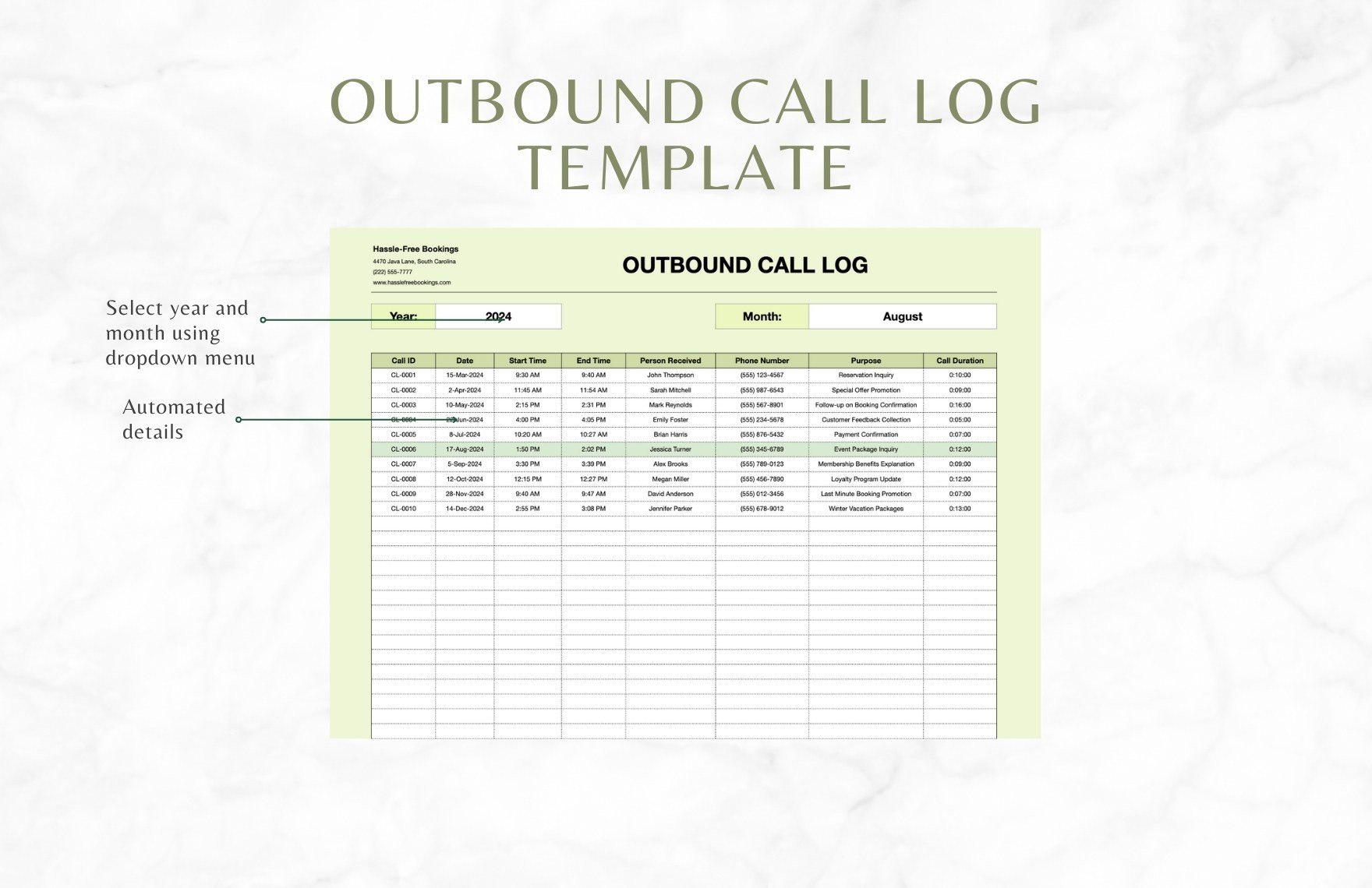 Outbound Call Log Template