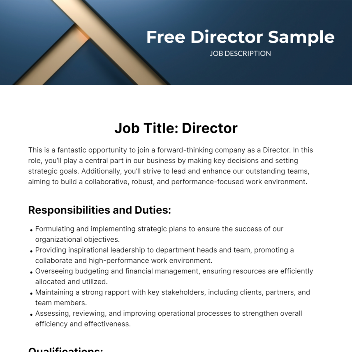 Director Sample Job Description Template