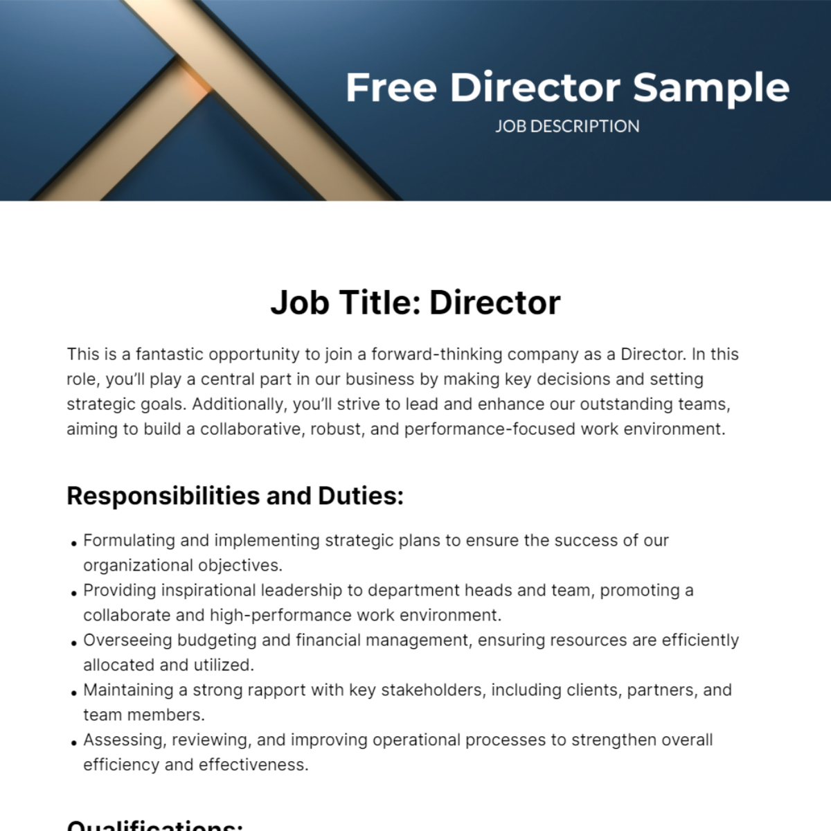 Director Sample Job Description Template - Edit Online & Download