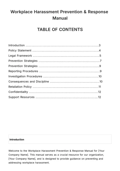 Free Workplace Harassment Prevention & Response Manual HR Template to Edit Online