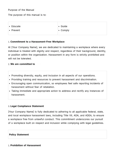 Free Workplace Harassment Prevention & Response Manual HR Template to Edit Online
