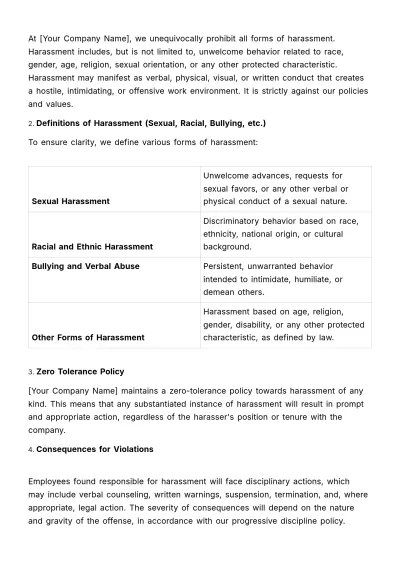 Free Workplace Harassment Prevention & Response Manual HR Template to Edit Online