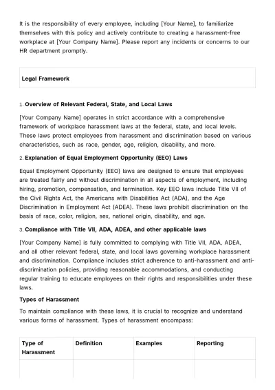 Free Workplace Harassment Prevention & Response Manual HR Template to Edit Online