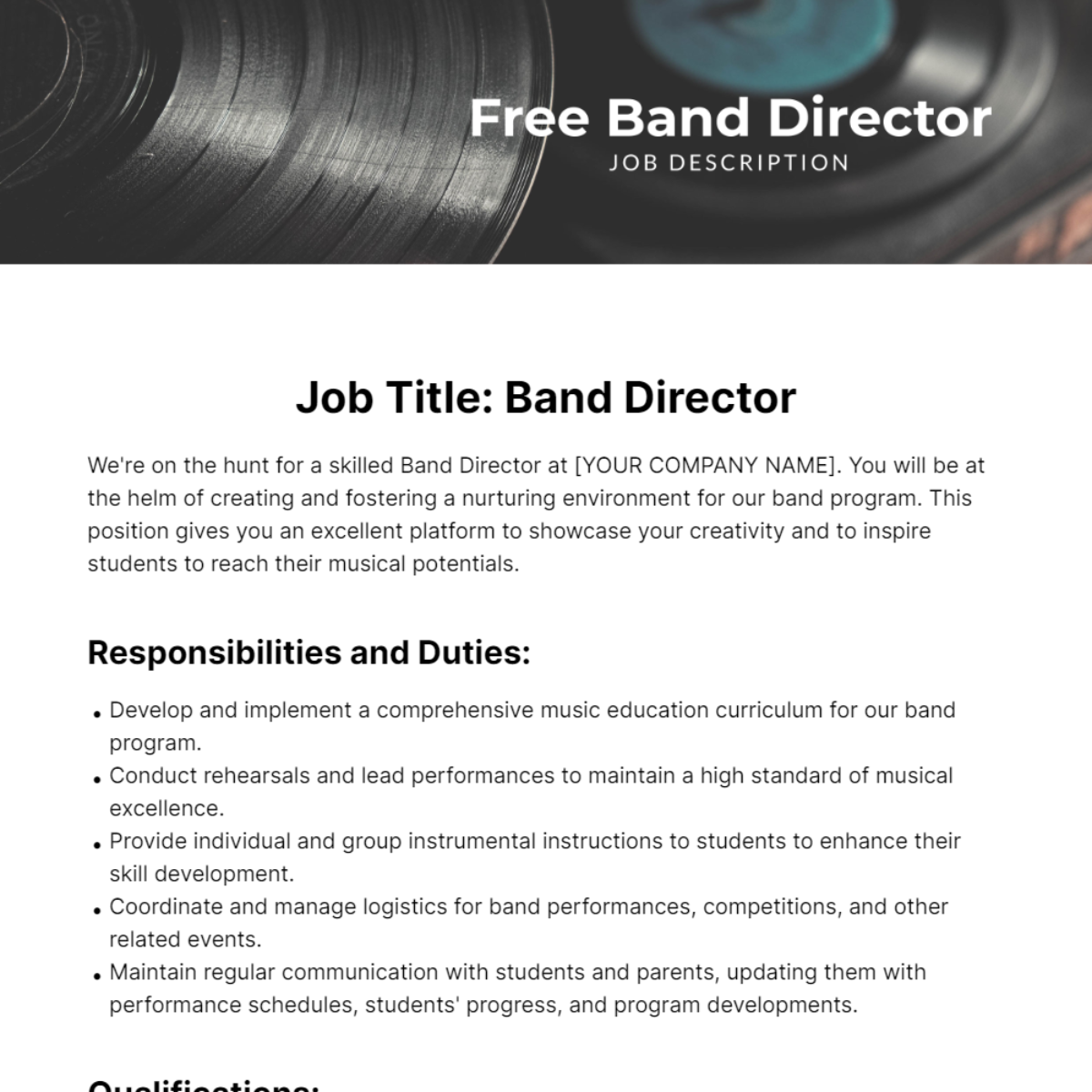 Band Director Job Description Template
