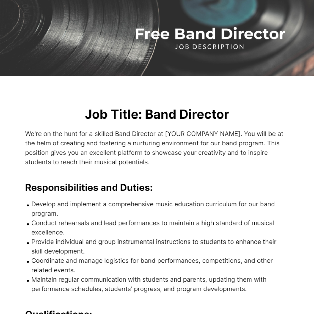 Band Director Job Description Template - Edit Online & Download