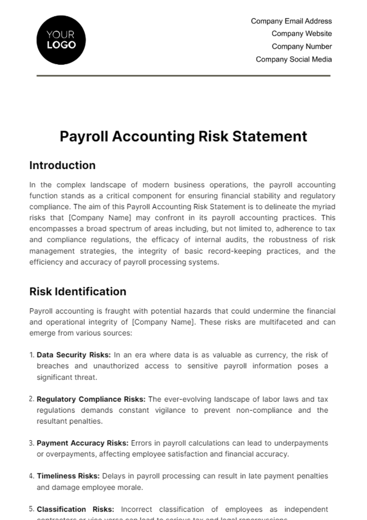 Payroll Accounting Risk Statement Template - Edit Online & Download