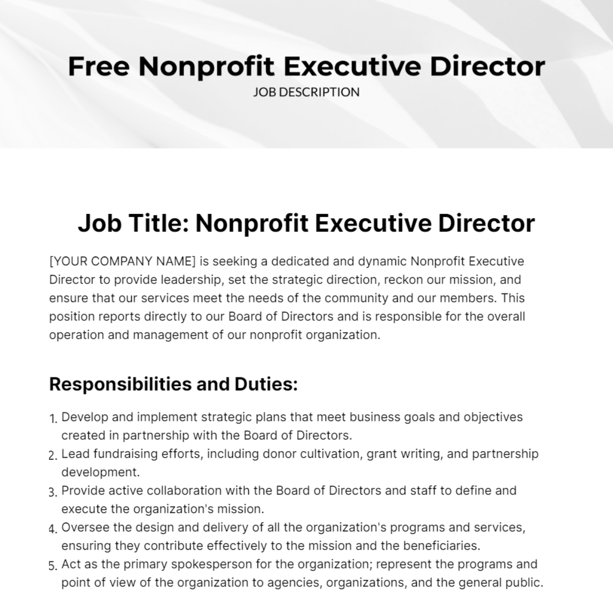 Nonprofit Executive Director Job Description Template