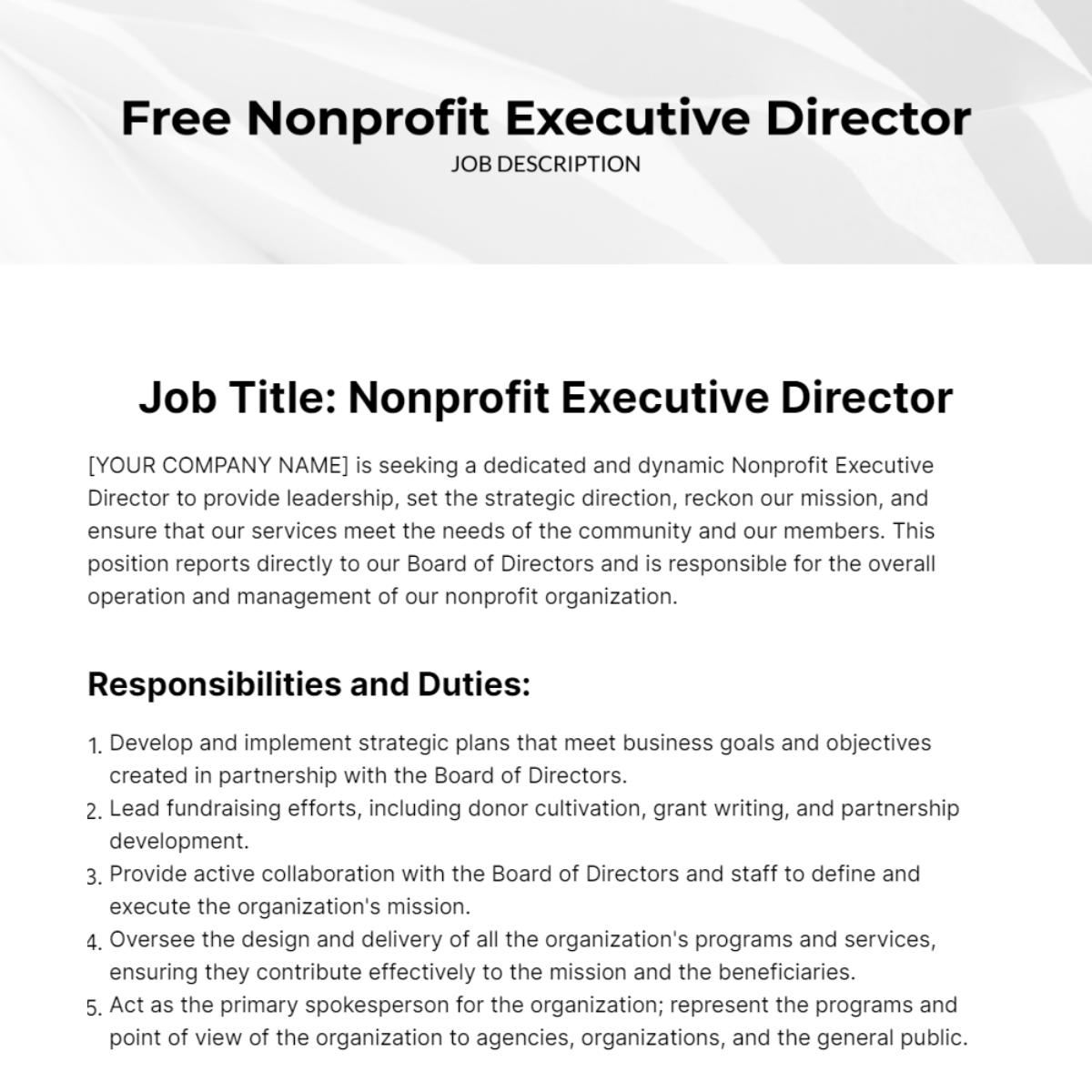 Nonprofit Executive Director Job Description Template - Edit Online & Download