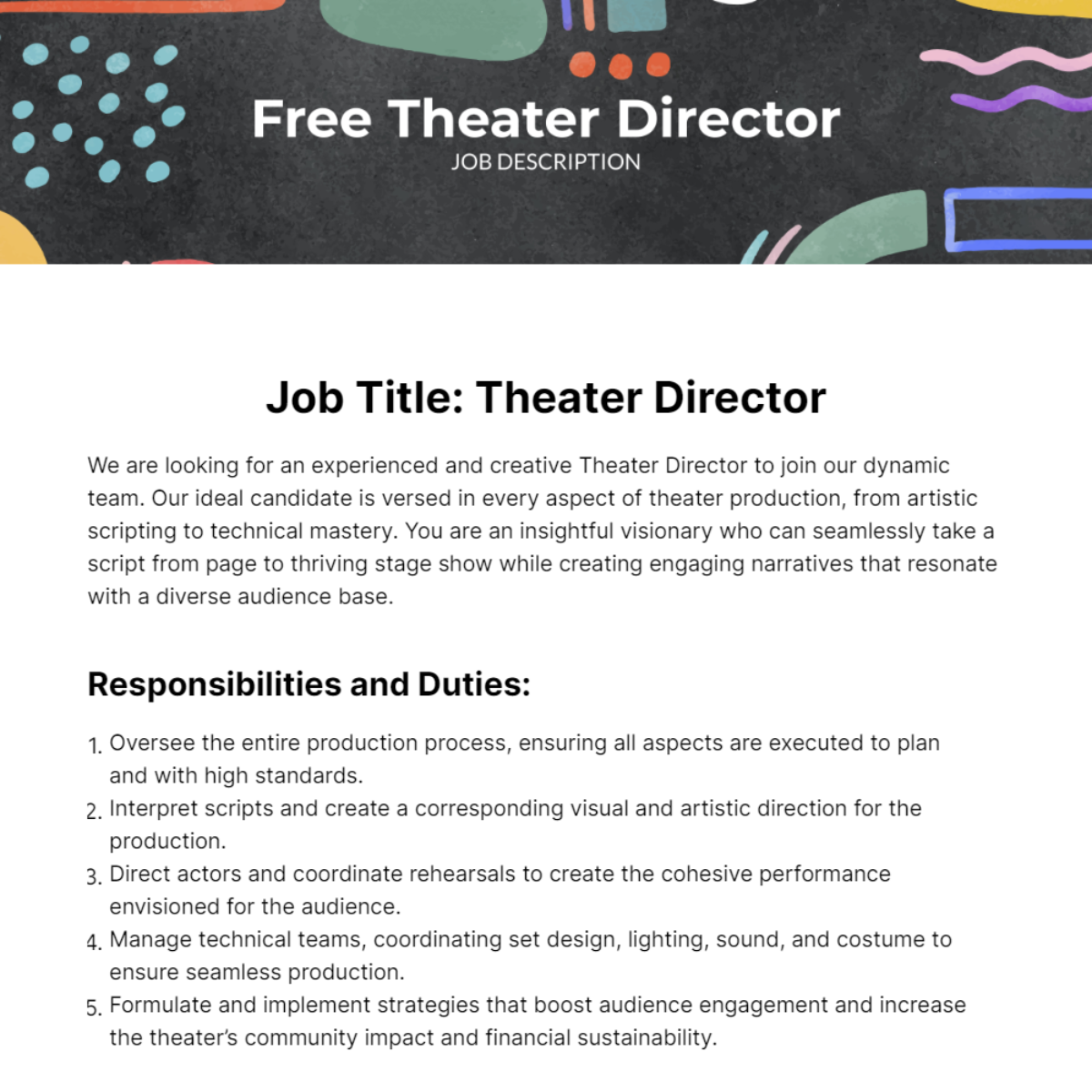 Theater Director Job Description Template