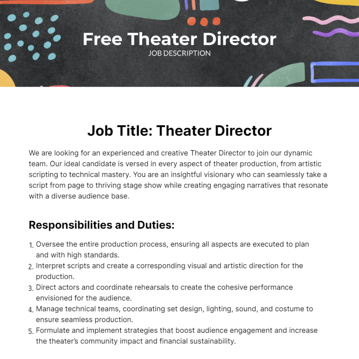 Theater Director Job Description Template Edit Online Download 