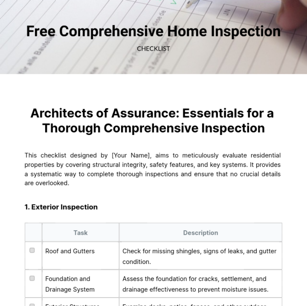 Free Comprehensive Home Inspection Checklist Template