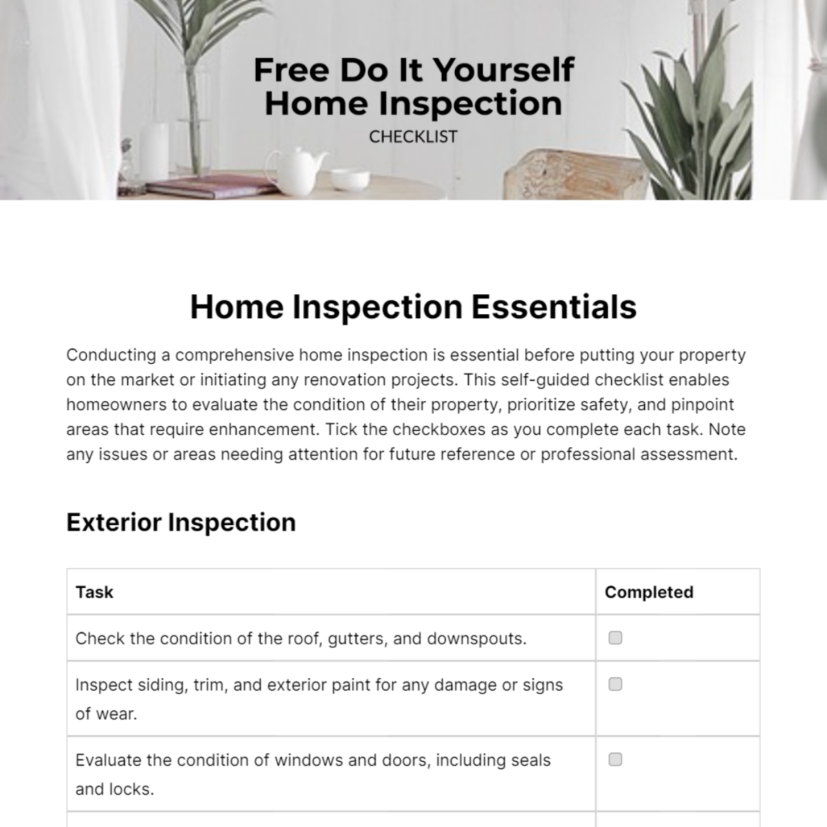 Do It Yourself Home Inspection Checklist Template