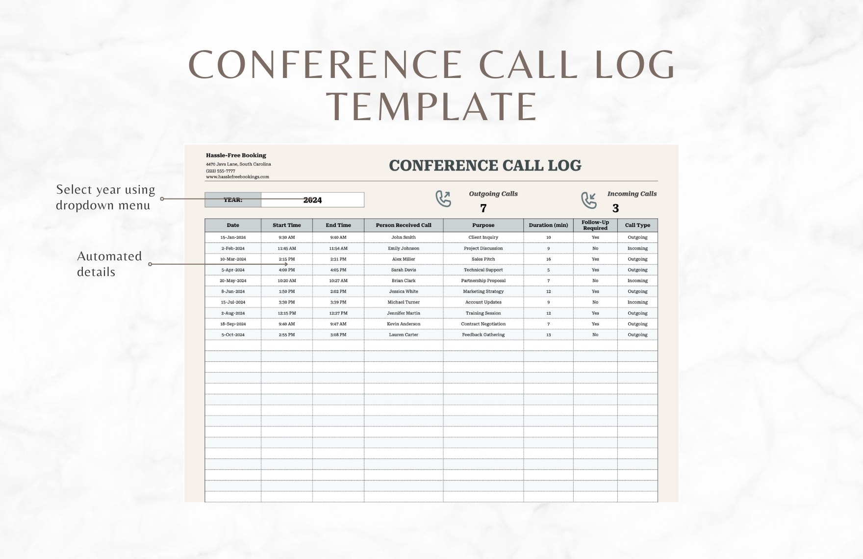 Conference Call Log Template