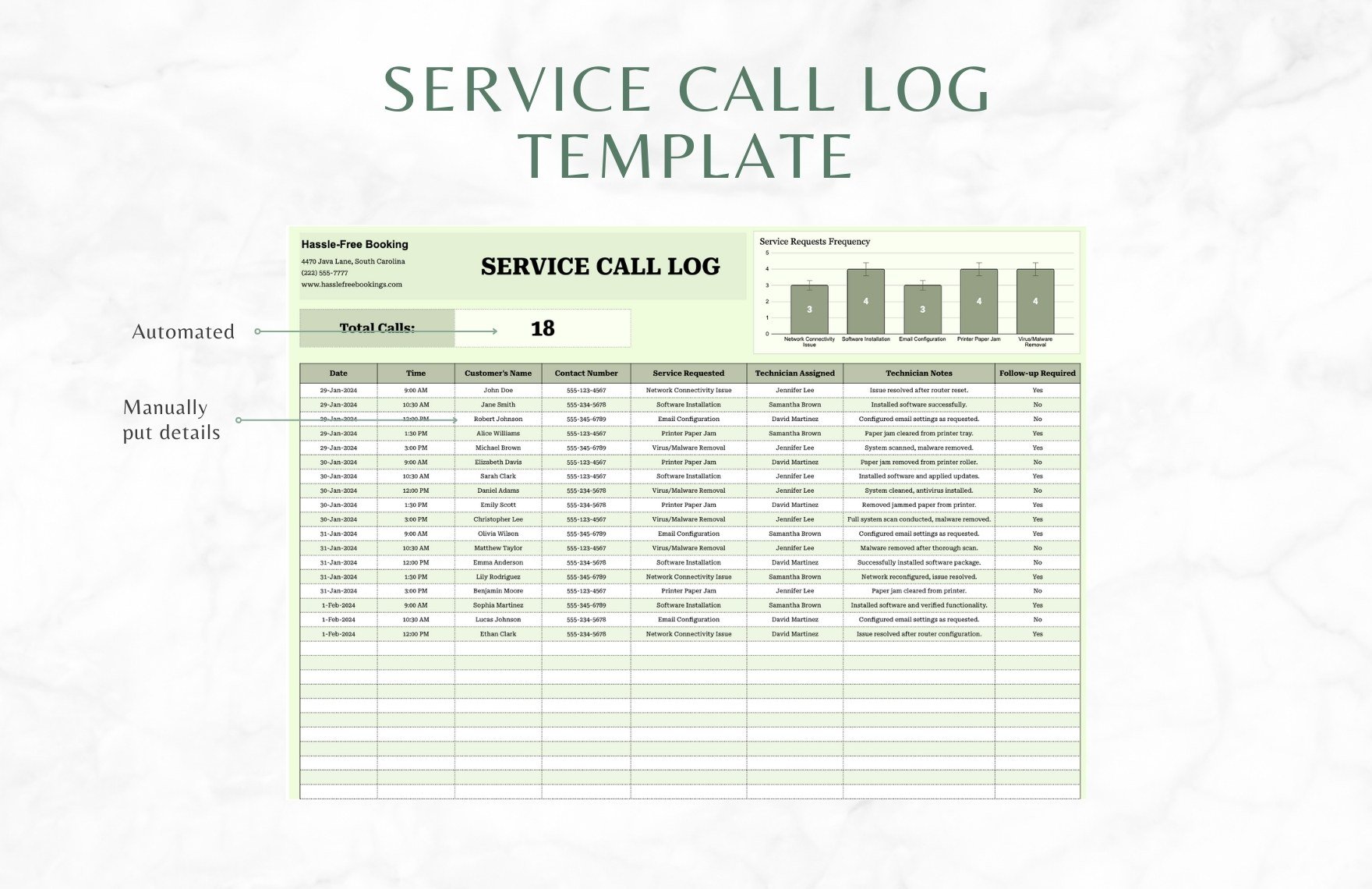 Service Call Log Template