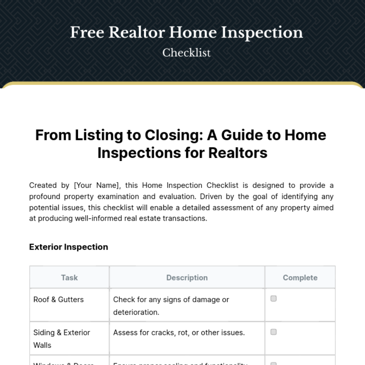 Realtor Home Inspection Checklist Template - Edit Online & Download