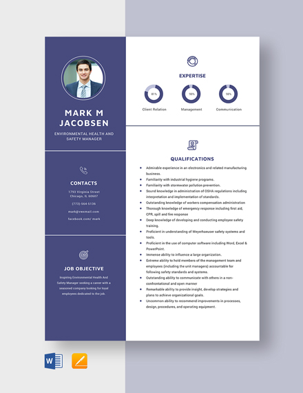 Free Health And Safety Engineer Resume Template - Word, Apple Pages ...