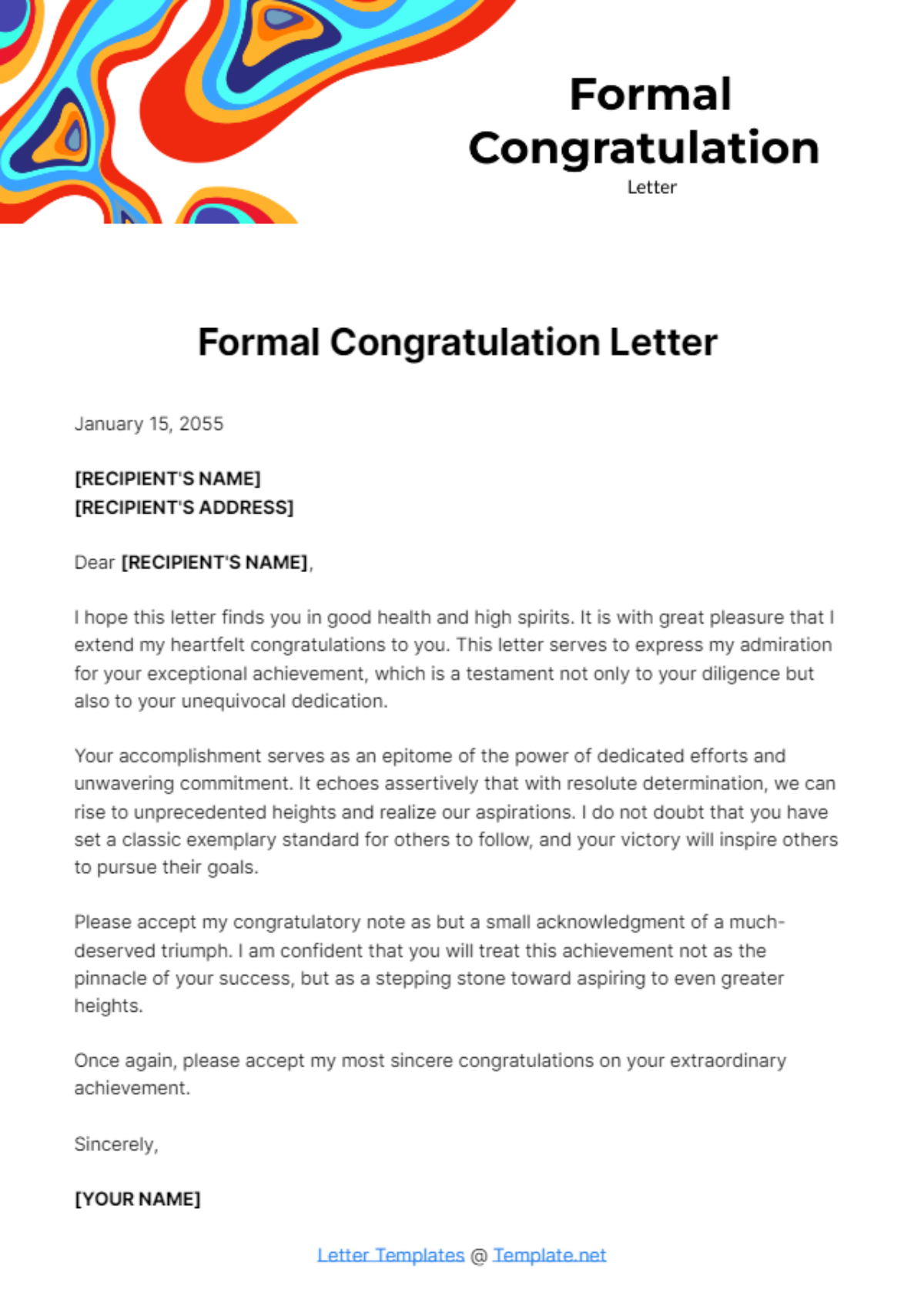 Free Formal Congratulation Letter Template