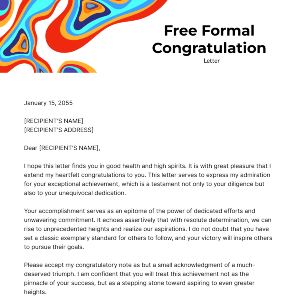 Formal Congratulation Letter Template